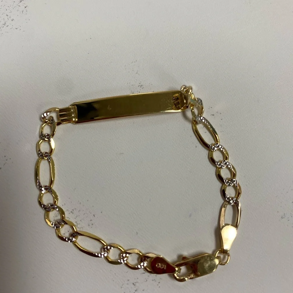 Solid 14K Yellow Gold Figaro Baby ID Bracelet 6 inches